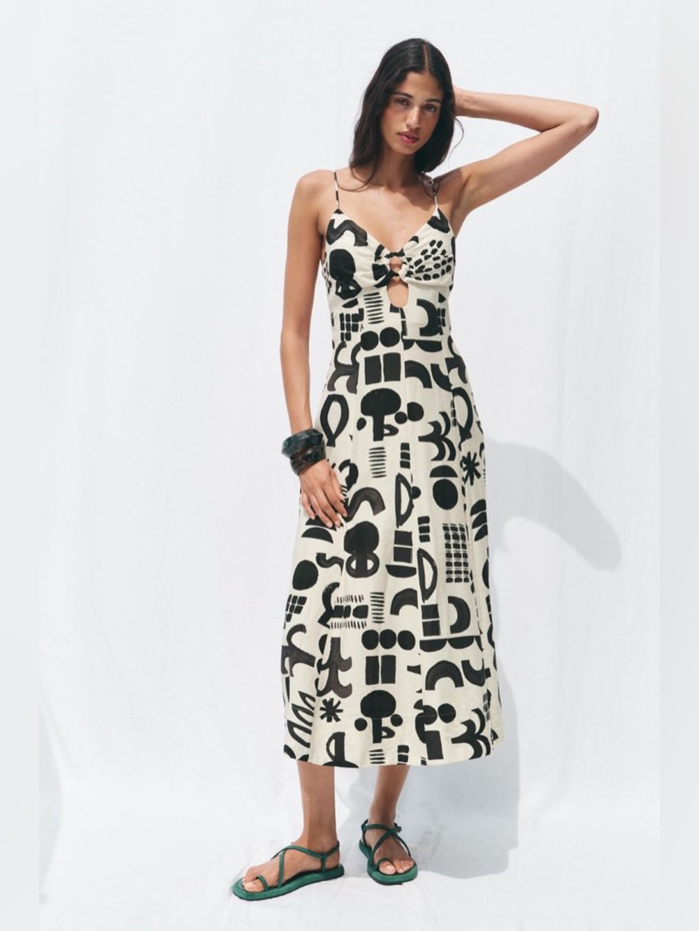 Zara Black & Cream Printed Midi Dress